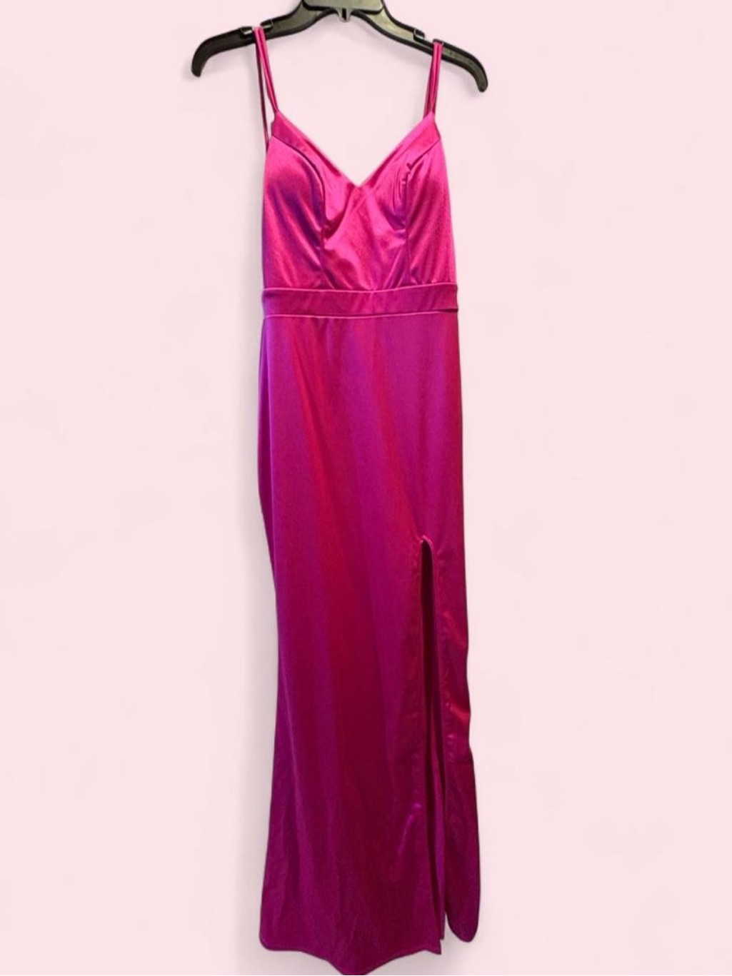City Studio Hot Pink Satin Slip Gown With Side Slit